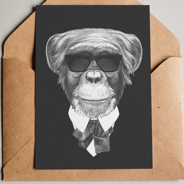 Designkarte "Posh Monkey"" / Grußkarte / Postkarte / Geschenkkarte / Kunstdruck