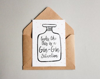 Tarjeta de diseño "Gin gin situation" / Typo / Tarjeta de felicitación / Postal / Tarjeta de regalo / Impresión de arte