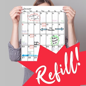 Great DIN A3 wall calendar refill 18 months "Sketch" / refill pack / planner / 2023 / 2024 / start month freely selectable