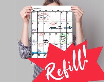 Great DIN A3 wall calendar Refill 18 months "Sketch" / refill pack / planner / 2023 / 2024 / starting month freely selectable
