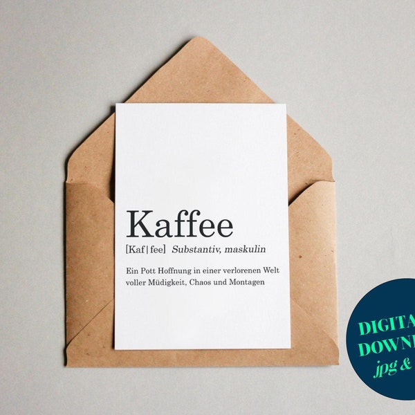 PDF: Designkarte "Wörterbuch Kaffee"" / Grußkarte / Postkarte / Geschenkkarte / Kunstdruck / digitaler Download