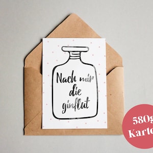 Ontwerpkaart "After me the gin flood" / typfout / wenskaart / ansichtkaart / cadeaubon / kunstprint