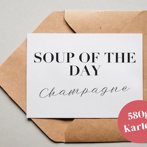 Biglietto di design "Zuppa del giorno: Champagne" / errore di battitura / biglietto di auguri / cartolina / buono regalo / stampa artistica