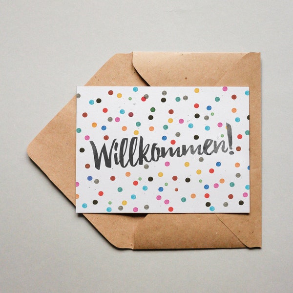 Designkarte "Pünktchen Willkommen!" / Grußkarte / Postkarte / Geschenkkarte / Kunstdruck