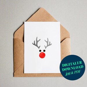 PDF: biglietto di Natale "Rudolph" / biglietto di auguri / cartolina / buono regalo / stampa artistica / download digitale