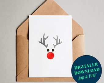 PDF: biglietto di Natale "Rudolph" / biglietto di auguri / cartolina / buono regalo / stampa artistica / download digitale