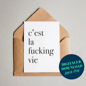 PDF: Cartão de design "c'est la vie" / cartão comemorativo / cartão postal / cartão-presente / impressão artística / download digital
