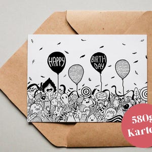 Carte design « Happy Birthday Doodle » / carte de vœux / carte postale / carte cadeau / impression d'art