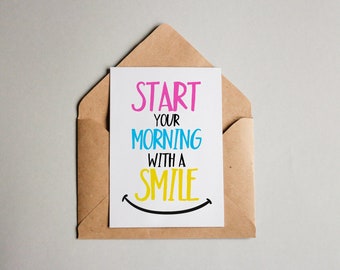 Designkarte "Start with a smile" / Grußkarte / Postkarte / Geschenkkarte / Kunstdruck