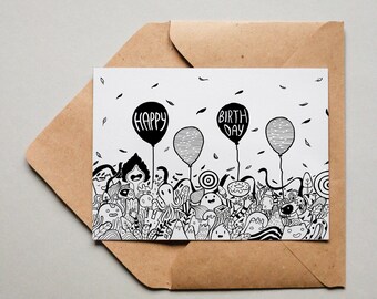 Designkarte "Happy Birthday Doodle" / Grußkarte / Postkarte / Geschenkkarte / Kunstdruck