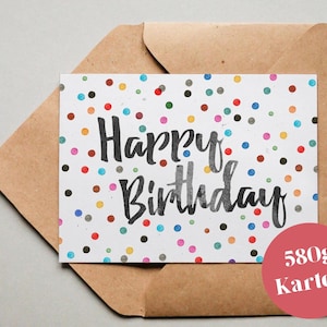 Cartão de design "Dots Happy Birthday"/cartão de felicitações/cartão postal/cartão de presente/impressão artística