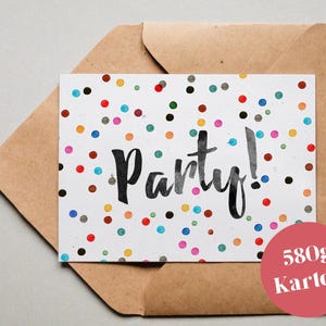 Ontwerpkaart “Pünktchen Party!” / Wenskaart / ansichtkaart / cadeaubon / kunstprint
