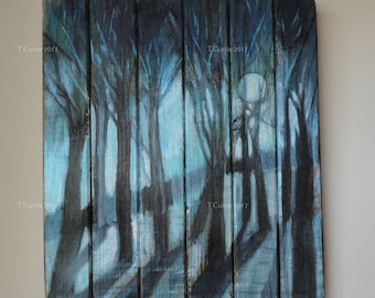 Original Reclaimed Wood Art, Moonlight Shadows, Ready to Hang, Rustic Wood Art