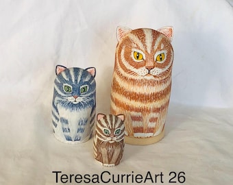 Cat Nesting Dolls, set of three, original hand painted