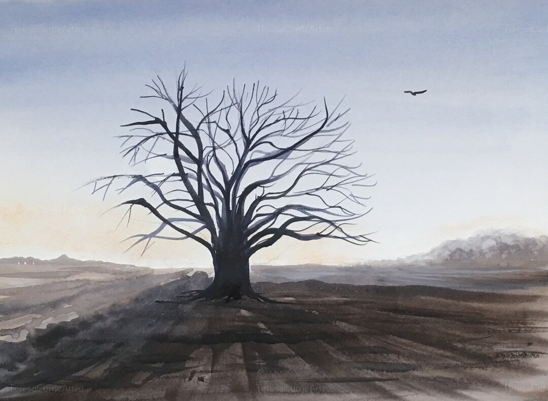 Original Watercolour Mixed Media Art Oak at Sunrise Framed Etsy