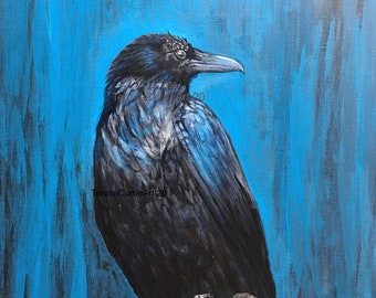 Raven, original acrylic painting on stretched canvas, 16” x 20” ready to hang