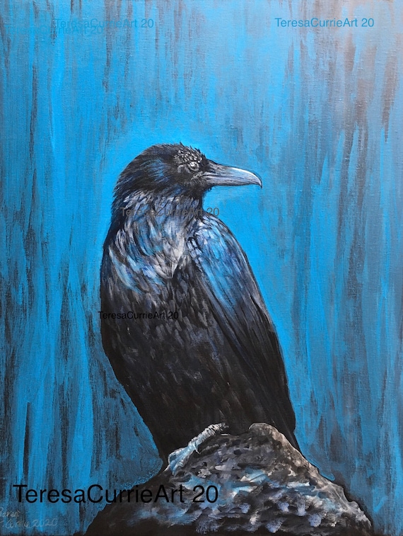 Raven, Original Acrylic Painting on Stretched Canvas, 16” X 20