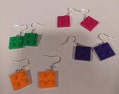 Building Block Earrings - 2 X 2 Yellow / Light Blue / Green / Orange / Purple / Pink Plate - 925 Hypoallergenic Sterling Silver