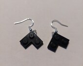 Building Block Earrings - 1 X 3 Black &#39;L&#39; Plate - 925 Sterling Silver Hypoallergenic