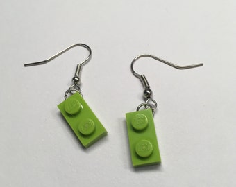 Building Block Earrings - 1 x 2 Lime Green / Dark Red / Red / Pink / White - Plate