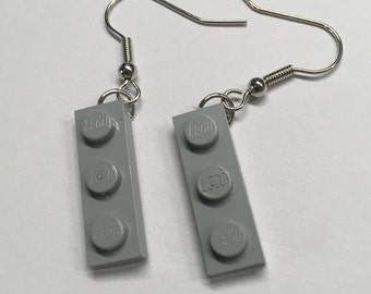 Building Block Earrings - 1 x 3 Grey Plate