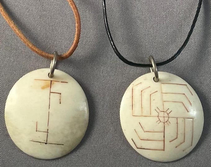 Medallion Necklace: Norseman Symbols Carved on Reindeer Antler Handmade – Your Choice