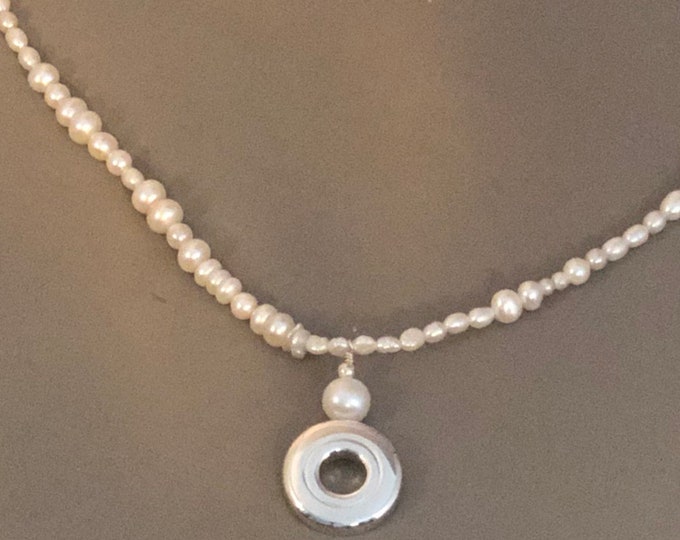 Variegated White Pearl Necklace with Solid Sterling Silver Open Hole Flute Key