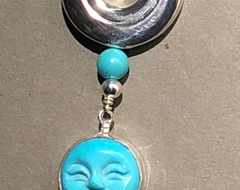 Flute Key Necklace, Sterling Silver Open Hole Carved Turquoise Face