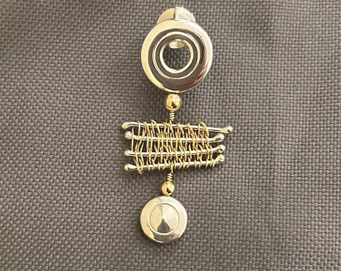 Sterling Silver Flute Key Pin: 14K Gold Basket, Handmade