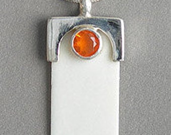 Solid Sterling Silver and Imitation Ivory Piano Key with Gemstone Pendant