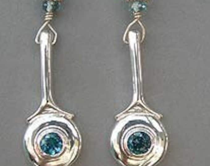 Solid Sterling Silver C-Key Flute Earrings with Gem Stones