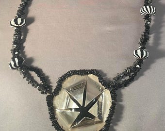 Hidden Onyx Necklace: Onyx, Hematite & African Glass