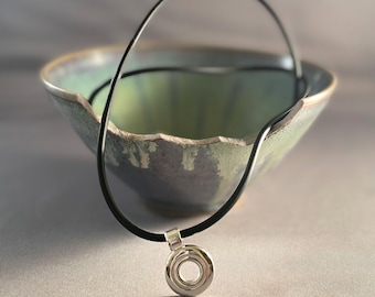 Solid Sterling Silver Open Hole Flute Key on Tube Bale Pendant