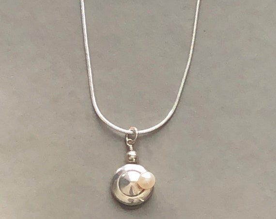 Tiny Trill Flute Key Necklace set with Japanese Cultured Pearl-Sterling Silver Necklace