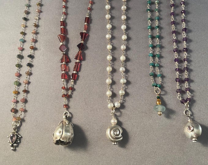 Twisted Gemstone Necklaces with Solid Sterling Silver & Gemstone Charms