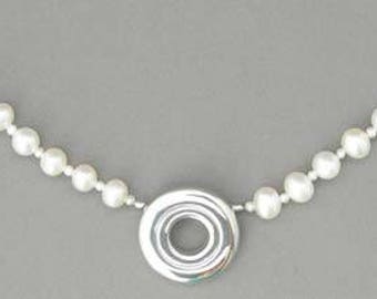 Flute Jewelry, Sterling Silver Flute Key, Necklace - Open Hole on 4mm Pearl Pendant