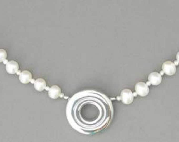 Solid Sterling Silver Flute Open Hole Key on 4mm Pearl Strand Necklace