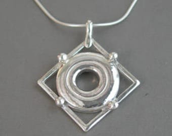 Solid Sterling Silver Open Hole Flute Key in Frame Pendant