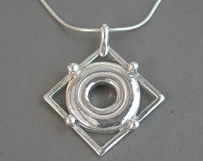 Solid Sterling Silver Open Hole Flute Key in Frame Pendant