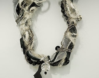 One-of-a-kind, recycled vintage necklace, Wound Treasures-Black Goth