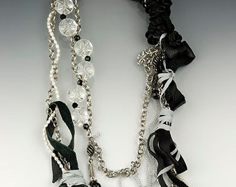 One-of-a-kind, recycled vintage necklace, Wound Treasures-Black Crystal