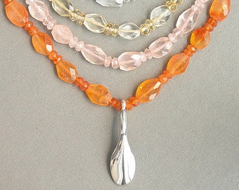 Solid Sterling Silver Clarinet Pinky Key on Faceted Gemstone Necklace