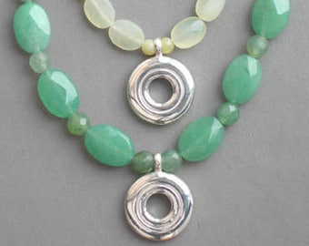 Sterling Silver Open Hole Flute Key on Jade Necklace