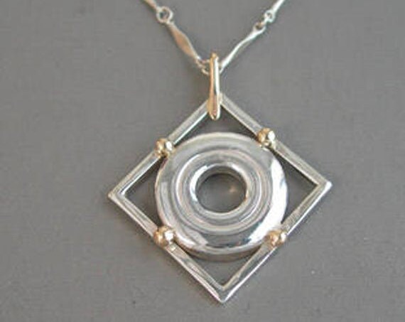 14K Gold Accented Sterling Silver Open Hole Flute Key in Frame Pendant