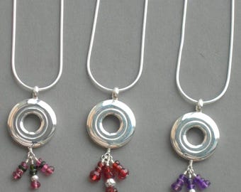 Flute Key Necklace with Gemstones, Sterling Silver Open Hole Dangles