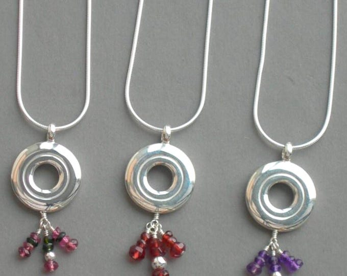 Solid Sterling Silver Open Hole Flute Key Pendant with Gemstones Dangles