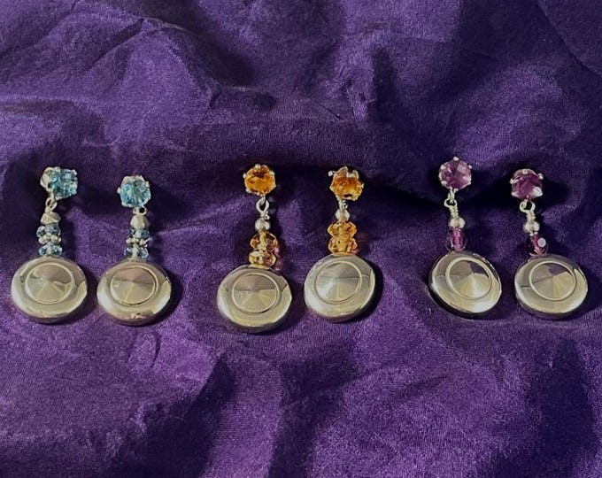 Solid Sterling Silver Tiny Trill Flute Key Earrings With Gemstones and Gemstone Posts