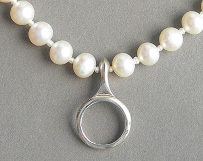 Solid Sterling Silver Clarinet Open Hole Key on Pearl Necklace