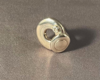 Solid Sterling Silver Open Hole and Tiny Trill Flute Key Ring with White Topaz