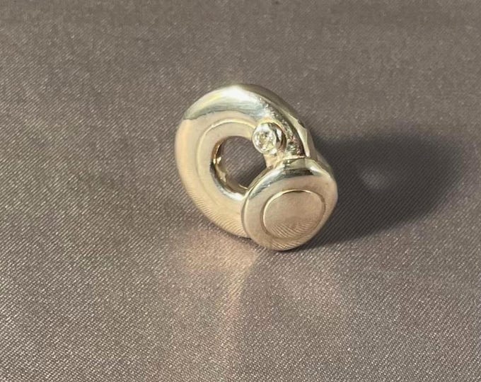 Solid Sterling Silver Open Hole and Tiny Trill Flute Key Ring with White Topaz